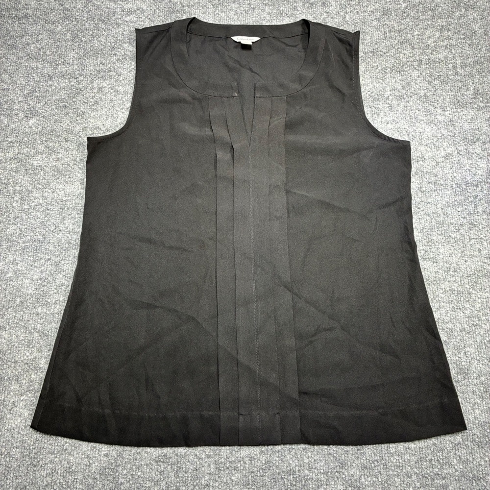 Calvin Klein Blouse‎ Black Sleeveless Pleated V-Neck Top Women's Size S/P